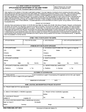 US Army Corps of Engineers Permit Application