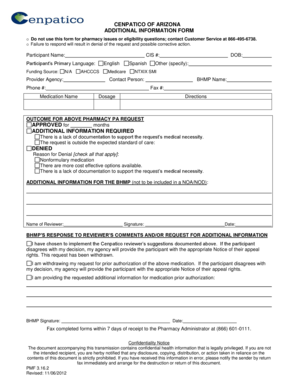 Cenpatico Arizona Additional Information Form