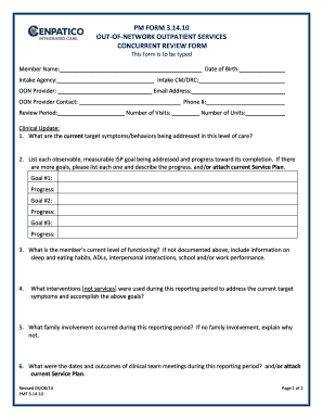 Out-of-Network Outpatient Services Concurrent Review Form