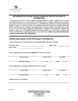 Authorization for Use or Disclosure of Protected Health Information