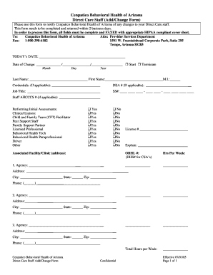 Cenpatico Direct Care Staff Add/Change Form