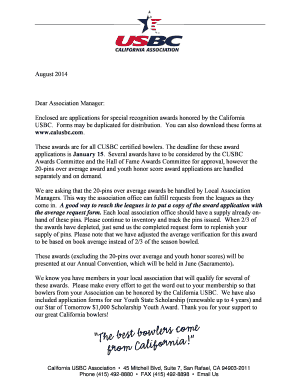 California USBC 20-Pins Over Average Award Application