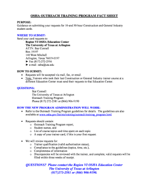 OSHA Outreach Training Program Request Form