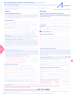 Neurology Patient Insurance Test Requisition