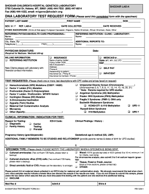 DNA Laboratory Test Request Form