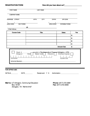 University of Texas Arlington Registration Form