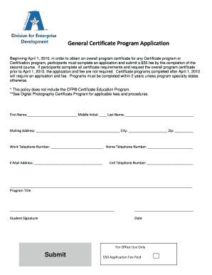 General Certificate Program Application