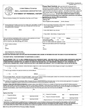 SBA Form 912 Statement of Personal History