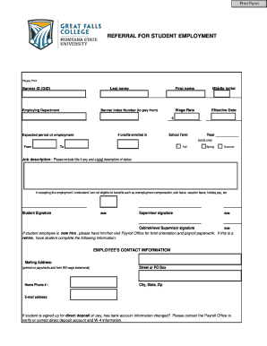 Student Employment Referral Form