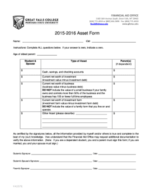2015-2016 Financial Aid Asset Form