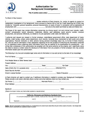 Background Investigation Authorization Form