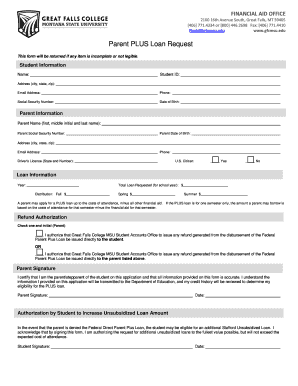 Parent PLUS Loan Request Form
