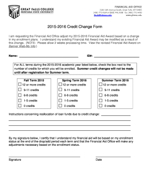 2015-2016 Credit Change Form
