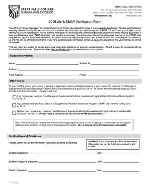 2015-2016 SNAP Verification Form