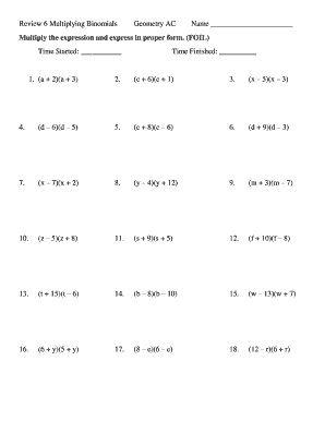 Multiplying Binomials Geometry Worksheet