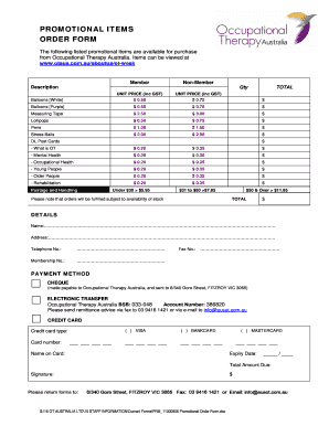 Promotional Items Order Form