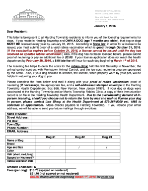 Harding Township Dog Licensing Notice and Application