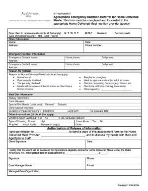 Emergency Nutrition Referral for Home Delivered Meals