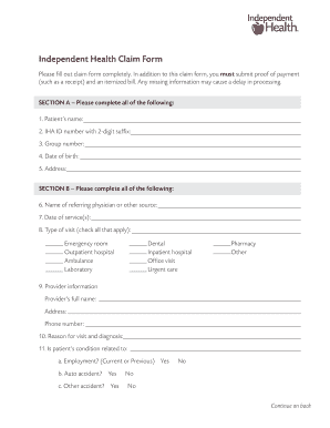 Independent Health Claim Form