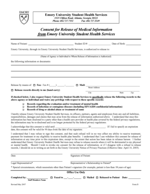 Emory University Medical Information Release Consent