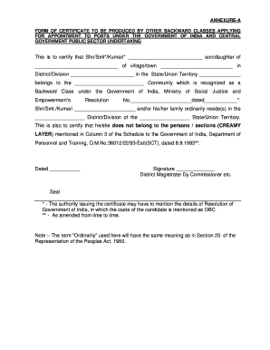 OBC Certificate for Government Jobs