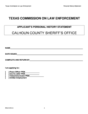 Texas Commission on Law Enforcement Personal History Statement