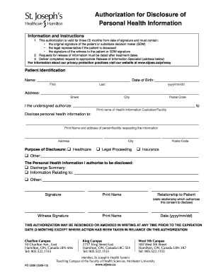 Authorization for Disclosure of Personal Health Information