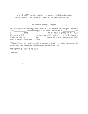 No Objection Certificate for Employment