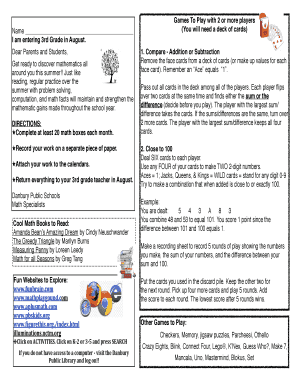 Summer Math Activities for 3rd Grade