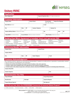 NYSEG Unitary HVAC Rebate Application