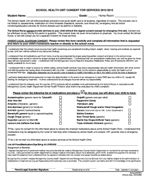 School Health Unit Consent for Services