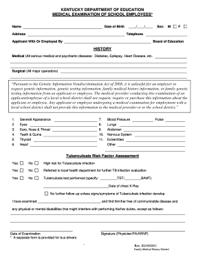 Kentucky School Employee Medical Examination Form