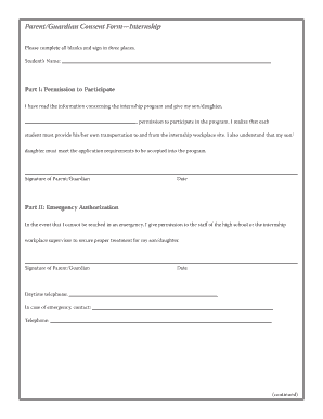 Parent Guardian Consent Form Internship