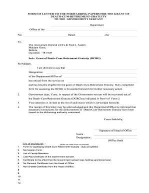 Death-Cum-Retirement Gratuity Letter