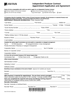 Aviva Independent Producer Contract Appointment Application