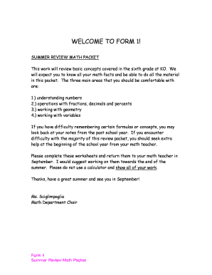 Summer Review Math Packet
