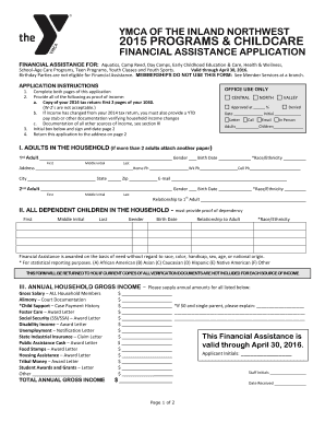 YMCA Financial Assistance Application