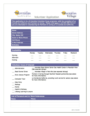 Avenidas Volunteer Application Form