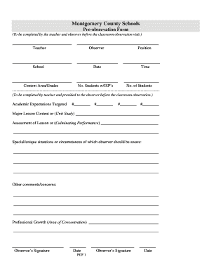 Montgomery County Schools Pre-Observation Form