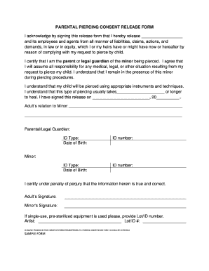 Parental Piercing Consent Release Form