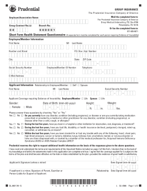 Group Life Insurance Health Statement Questionnaire