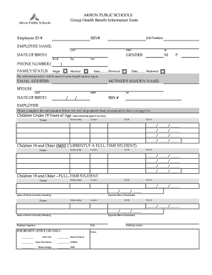 Akron Public Schools Group Health Benefit Information Form