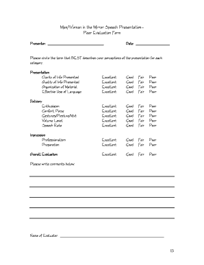 Man/Woman in the Mirror Speech Presentation Peer Evaluation Form