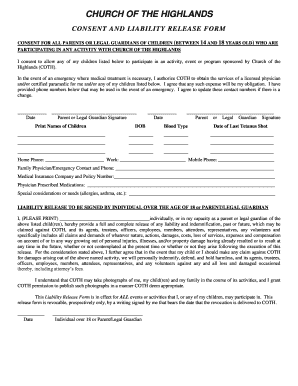 Church of the Highlands Consent and Liability Release Form