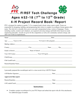 4-H FIRST Tech Challenge Project Record Book