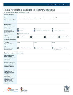 Queensland Professional Experience Recommendations