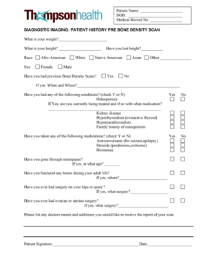 Patient History Pre Bone Density Scan Form