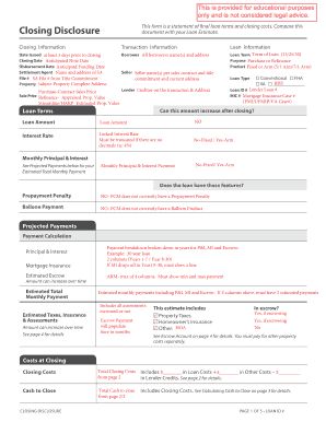 US Federal Closing Disclosure Form
