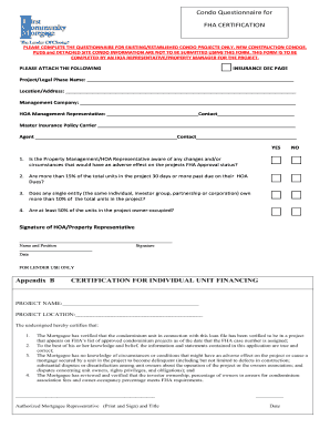FHA Condo Certification Questionnaire