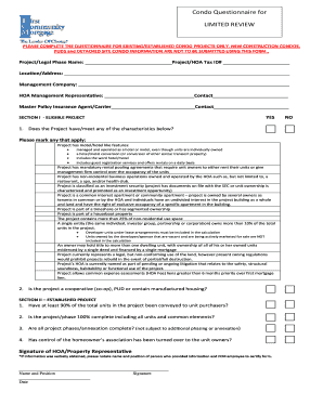 Condo Questionnaire for Limited Review